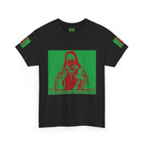 Graphic Tee — Masked Saint Illustration (Red & Green)