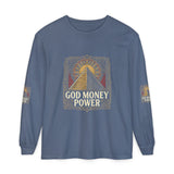 Long Sleeve T-Shirt — 'God Money Power' Pyramid Graphic