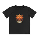 Youth Halloween Pumpkin Competitor Tee —“God Money Power” Jack-O'-Lantern Gaming Shirt