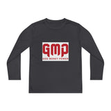 God Money Power (GMP) Youth Long Sleeve Tee — Red Logo Athletic Shirt
