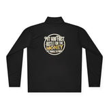Quarter-Zip Pullover — 'Put God First, Then the Money' Gold Script Pullover