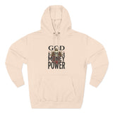 God Money Power-Hoodie — Skull Graphic Three-Panel Fleece Pullover