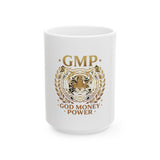 GMP Tiger Mug — "God Money Power" Ceramic Coffee Cup (11oz & 15oz)