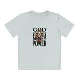 Youth Graphic Tee — "God Money Power" Skull Design