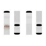 Money Power Graphic Sublimation Socks — Novelty Crew Socks with Retro Badge