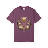 God Money Power T-Shirt — Bold Gold Laurel Graphic Tee