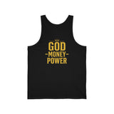 GMP (God Money Power) Gold Logo Tank Top — Faith-Inspired Motivational Graphic Tank