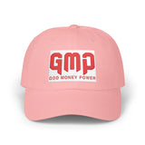 God Money Power Dad Cap – White Embroidered GMP Baseball Hat