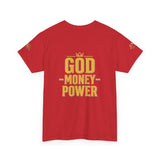GMP "God Money Power" Tee - Gold Logo Graphic T-Shirt