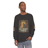 Long Sleeve T-Shirt — 'God, Money, Power' Pyramid Graphic