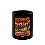 God Money Power Comic-Style Black Coffee Mug (11oz/15oz)