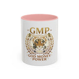 GMP Tiger Accent Coffee Mug — "God Money Power" Motivational 11/15oz Ceramic Mug