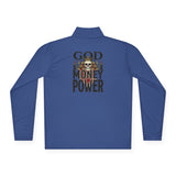 Quarter-Zip Pullover — "God Money Power" Skull Graphic