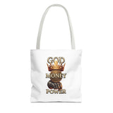 God Money Power Crown Tote Bag — Religious Inspirational Statement Tote