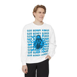 Graphic Sweatshirt - "God Money Power" Blue Retro Streetwear Crewneck