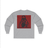 Long Sleeve Tee — "Sacred Hustle" Red Bandana Jesus Graphic
