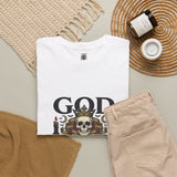 Graphic Tee — "God Money Power" Skull Design