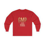 GMP (God Money Power) Long Sleeve Tee — Gold Logo Faith Streetwear