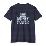 God Money Power Graphic T-Shirt — Blue Anime-Inspired Streetwear