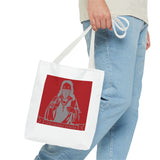 Saint Icon Red Graphic Tote Bag — 'Good Money Power' Illustration
