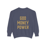 Sweatshirt — 'God Money Power' Crown & Fist Graphic Crewneck