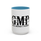 GMP "God Money Power" Accent Coffee Mug — Bold Black Scripture-Inspired Design (11/15oz)