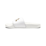 Men's Slide Sandals — White Removable-Strap Slides with Gold “GMP” Logo