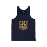 Good Money Power Tank Top — Retro 3D Gold Typography Muscle Tee