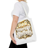 Tote Bag — "God Money Power" Gold Graphic Tote for Faith & Hustle