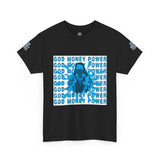 God Money Power Graphic Tee — Blue Anime Design