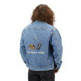 Men's Denim Jacket — 'God Money Power' Back Embroidered Vintage-Style Jean Jacket