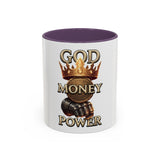 Coffee Mug — "God Money Power" Crown & Gauntlet Accent Ceramic Mug (11/15oz)