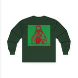 Long Sleeve Tee — Retro Religious Icon Graphic (Green/Red)
