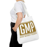 GMP Gold Logo Tote Bag — "God Money Power" Inspirational Canvas Tote