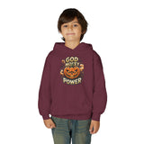 Halloween Pumpkin Hoodie — “God Money Power” Graphic Youth Sweatshirt