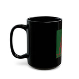 Black Mug — Retro Red & Green Skeptical Priest Illustration Mug
