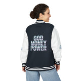 Letterman Jacket — 'God Money Power' Retro Chrome Varsity Jacket
