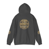 God Money Power Hoodie – Gold Globe Graphic Religious Streetwear