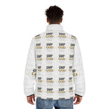 GMP GOD Logo Puffer Jacket — All-Over Print Men’s Winter Coat