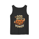 God Money Power- Halloween Tank Top — Pumpkin Graphic Sleeveless Tee