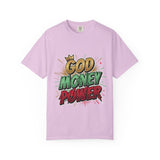 God Money Power T-Shirt — Bold Comic Typography Tee