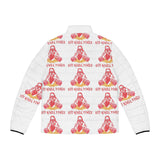 Men's Puffer Jacket — 'God Novel Power' Retro Graphic All-Over Print