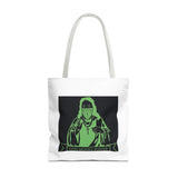 Graphic Tote Bag — Neon Green 'God Money Power' Icon Design