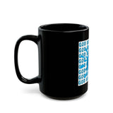 God Money Power Black Mug — Bold Blue Graphic Coffee Cup