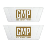 Slide Sandals — White "GMP (God Money Power)" Adjustable Strap Slides for Men