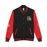 God Money Power Letterman Jacket — Red Varsity Bomber with GMP Gold Logo