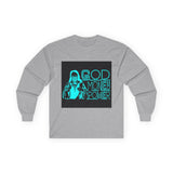 God Money Power Long Sleeve Tee — Retro Neon Graphic Faith & Hustle Shirt