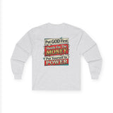 Long Sleeve Tee — “Put GOD First, Hustle for the MONEY, Put Yourself in POWER” Inspirational Graphic