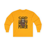 God Money Power- Skull Ultra Cotton Long Sleeve Tee