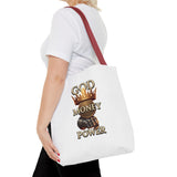 God Money Power Crown Tote Bag — Religious Inspirational Statement Tote